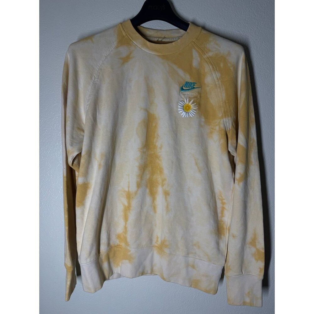 Nike Sweatshirt Men‎ L Sportswear French Terry Crew Sanded Gold/Rush Pink Logo